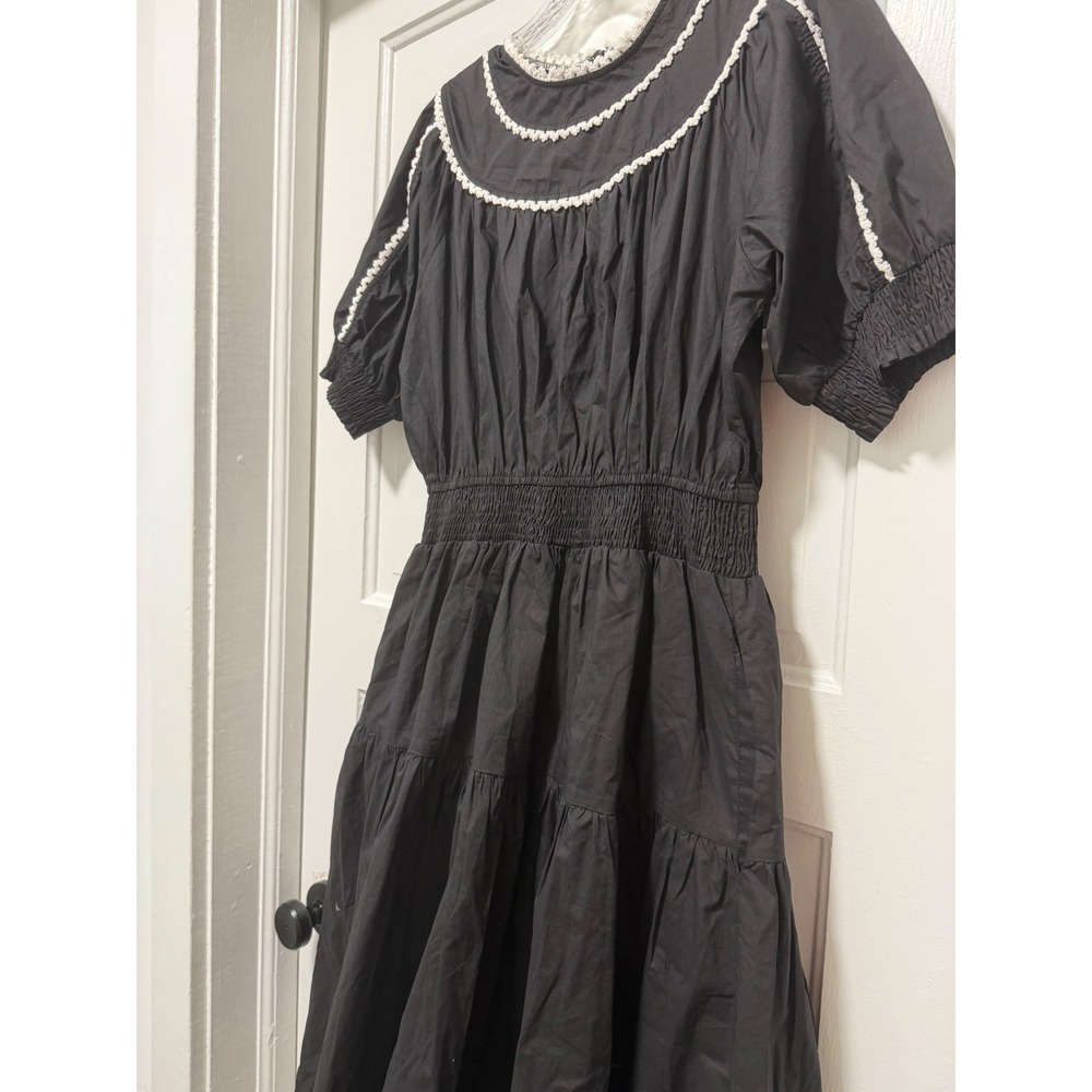VICI Black Cotton Smocked Waist Crochet Trim Tiered Midi Dress XL RN131468 - Picture 10 of 11